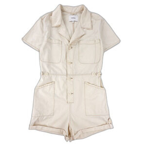 PISTOLA Parker Short Romper Ecru Denim Minimal Beachy Workwear 90s Clean Girl